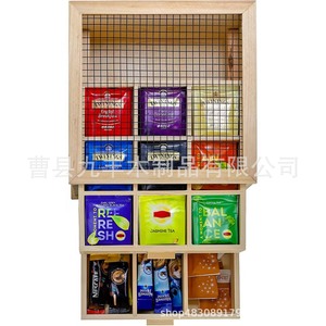 Boîte de rangement pour thé et café en bois massif, organisateur à tiroirs multi-compartiments pour sachets de thé, dosettes de café, utilisation dans le salon - Product Image 3