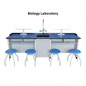 Escritorio de laboratorio moderno, marco de metal y gabinete de madera, mesa de experimentos de ciencia escolar, mesas de trabajo experimentales - Product Image 5