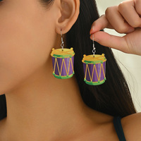 Boucles d'oreilles classiques pour femmes, style européen et américain, pour carnaval coloré, avec motifs crocodile, homard, couronne et masque, bicolores contrastées, pour soirée