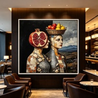 Peinture à l'huile sur toile texturée, portrait surréaliste encadré, idéal pour la décoration d'hôtels, de cafés et de salons.
