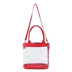 Large Customized Logo Transparent Red Waterproof Shopping Handbag Clear Pvc <b>Plastic</b> <b>Tote</b> Bag for Women - Product Image 1