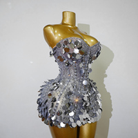 Robe moulante mini bustier en sequins argentés avec strass, idéale pour la scène et les spectacles, pour femme, personnalisable pour Drag Queen