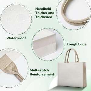 Sac fourre-tout en toile beige à poignée ronde - Sac réutilisable autoportant pour les courses, le travail et les sorties - Product Image 6