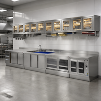 Évier commercial en acier inoxydable avec armoire de rangement, étagères et portes doubles pour cuisines, restaurants, buanderies et salles utilitaires