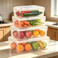 Herbruikbare transparante PP plastic koelkast organizer stapelbare koelkast opbergbox met deksel voor groente fruit voedsel opslag