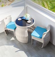Ensemble de patio peu encombrant pour l'extérieur | Table et chaises de bistrot imbriquées 3 pièces avec dessus en verre trempé pour balcon ou jardin