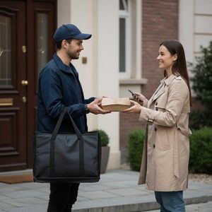 Bolsa de Compras Reutilizable Aislada XL, Negra, Plegable con Cierre, Enfriador para Alimentos Calientes/Fríos - Product Image 5