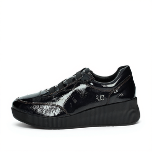 Black Patent <b>Leather</b> Platform <b>Sneaker</b> Women's Size 35 Low Heel Casual Wear - Product Image 2