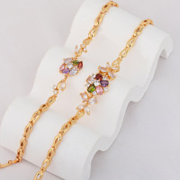 Bijoux fins porte-bonheur étanche plaqué or coloré Zircon pierre fleur feuille creux manchette gros Bracelet femmes