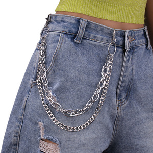 Cadena de cintura metálica estilo punk Yueli, de doble capa y circular, para uso diario con estilo hip hop, accesorio de moda de aleación de zinc. - Product Image 2