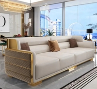 Nouveauté Ensemble de Canapés de Salon en Acier Inoxydable Doré, Fauteuil Détente, Causeuse et Canapé en Fourrure Peluche pour Maison et Hôtel