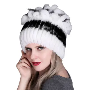 Женская зимняя меховая шапка 27 цветов, женский головной убор из натурального меха кролика Рекс, лисы, эластичная вязаная шапка, теплая шапка, женская зимняя шапка