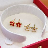Perhiasan Fashion Zirkon Lapis Emas 18K Anting Flora Tahan Air Hipoalergenik Baja Tahan Karat  Anting Tusuk