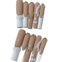 Tacana 10 pièces Faux ongles à presser faits main 5.0 Strass effet tube d'eau French européen Sculptés en 3D Couverture complète