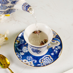 Ceramic Tea <b>Set</b> Oriental Blue Floral Design <b>Teapot</b> with <b>2</b> <b>Cups</b> <b>and</b> Saucers Afternoon Tea Use - Product Image 3