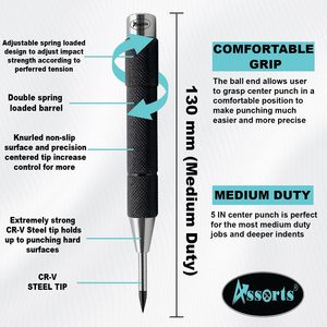 Assorts Center <b>Punch</b> Set 130mm 140mm Spring Loaded Adjustable Knurled Handle CR-V Steel - Product Image 4