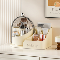 Boîte de rangement pour maquillage transparente, rotative, avec compartiments anti-poussière pour pinceaux de maquillage, rouges à lèvres et crayons à sourcils, organiseur de bureau