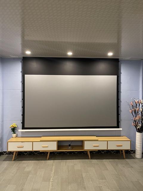 Premium 4K Motorized Ceiling Projector Screen 72-150inch 16:9 Recessed In-Ceiling Electric Silver Fabric Home Cinema Screen