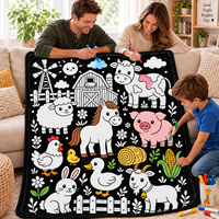 Couverture à colorier tendance motif animaux de la ferme, style art ligné noir, à faire soi-même, avec 24 marqueurs acryliques pour canapé et usage domestique