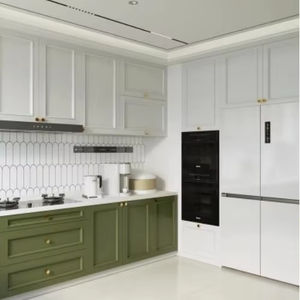 SANTOPOVA MDF Shaker <b>Kitchen</b> <b>Cabinets</b> Green and White with Built-in <b>Tall</b> Units for Oven and Refrigerator Shaped Style - Product Image 1