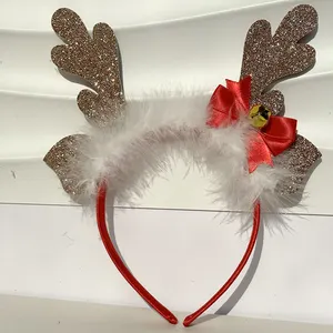 Noël renne plume décoration bandeau cheveux arc cloche cheveux cerceau Costume fête décoration noël habiller enfant bandeau