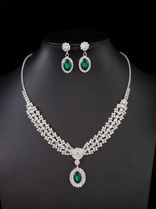 Diamond studded Sparkling Earrings Necklace Temperament <strong>Bridal</strong> <strong>Jewelry</strong> <strong>Set</strong> for Women Wholesale N911250 - Product Image 4