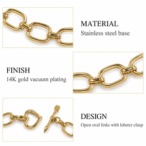 Pulsera de Eslabones Ovalados Abiertos de Acero Inoxidable con Baño de Oro de 14K y Variaciones en Tonos Dorado y Plateado - Product Image 2