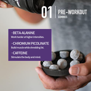Vente en gros OEM Marque privée Gommes de pré-entraînement Bêta Alanine pré-entraînement Vitamine B12 Caféine Supplément <span class=keywords><strong>booster</strong></span> d'énergie Gommes - Product Image 3