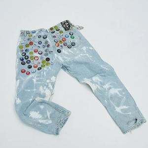 Nieuwe Stijl Uniek Ontwerp Diy Fles Cap Gescheurde Rechte Been Gewassen Wijd Uitlopende Broek Casual Hoge Taille Denim Vrouwen Jeans - Product Image 2