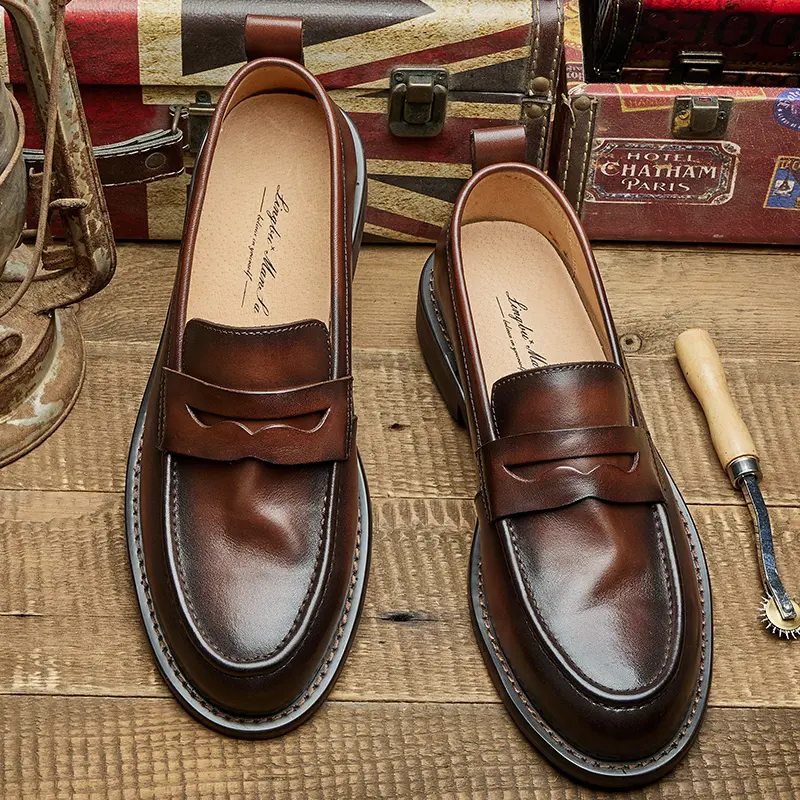 Handmade Genuine Leather Loafers Flat Shoes Casual Loafers Lazy Driving Boat Peas Men's Dress Shoes Custom Men Shoes