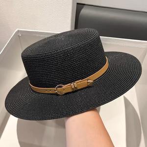 Sombrero de paja de <span class=keywords><strong>rafia</strong></span> de ala plana a rayas de estilo francés, nuevo cinturón, sombrero de copa, diamantes de imitación rojos, etiqueta R, protección solar, Unisex, venta al por mayor - Product Image 6