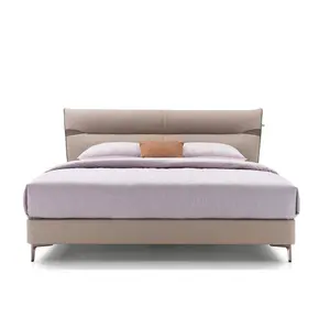 Modern italian bed leather high end wood bed frame four poster hotel king size bed frame luxury