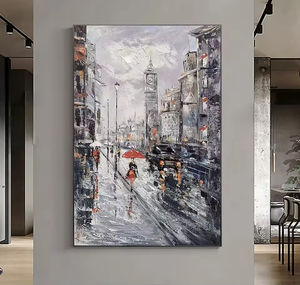 Lienzo de Ciudad de lluvia abstracta gris, paisaje urbano, pintura acrílica, pared de salón, vida <span class=keywords><strong>del</strong></span> <span class=keywords><strong>artista</strong></span> - Product Image 1
