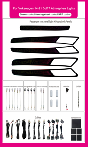 Éclairage d'ambiance intérieur de voiture SJC 64 couleurs pour Volkswagen <span class=keywords><strong>Golf</strong></span> <span class=keywords><strong>7</strong></span> MK7 2014-2020, style ciel étoilé, kit d'éclairage LED automatique pour mise à niveau - Product Image 6