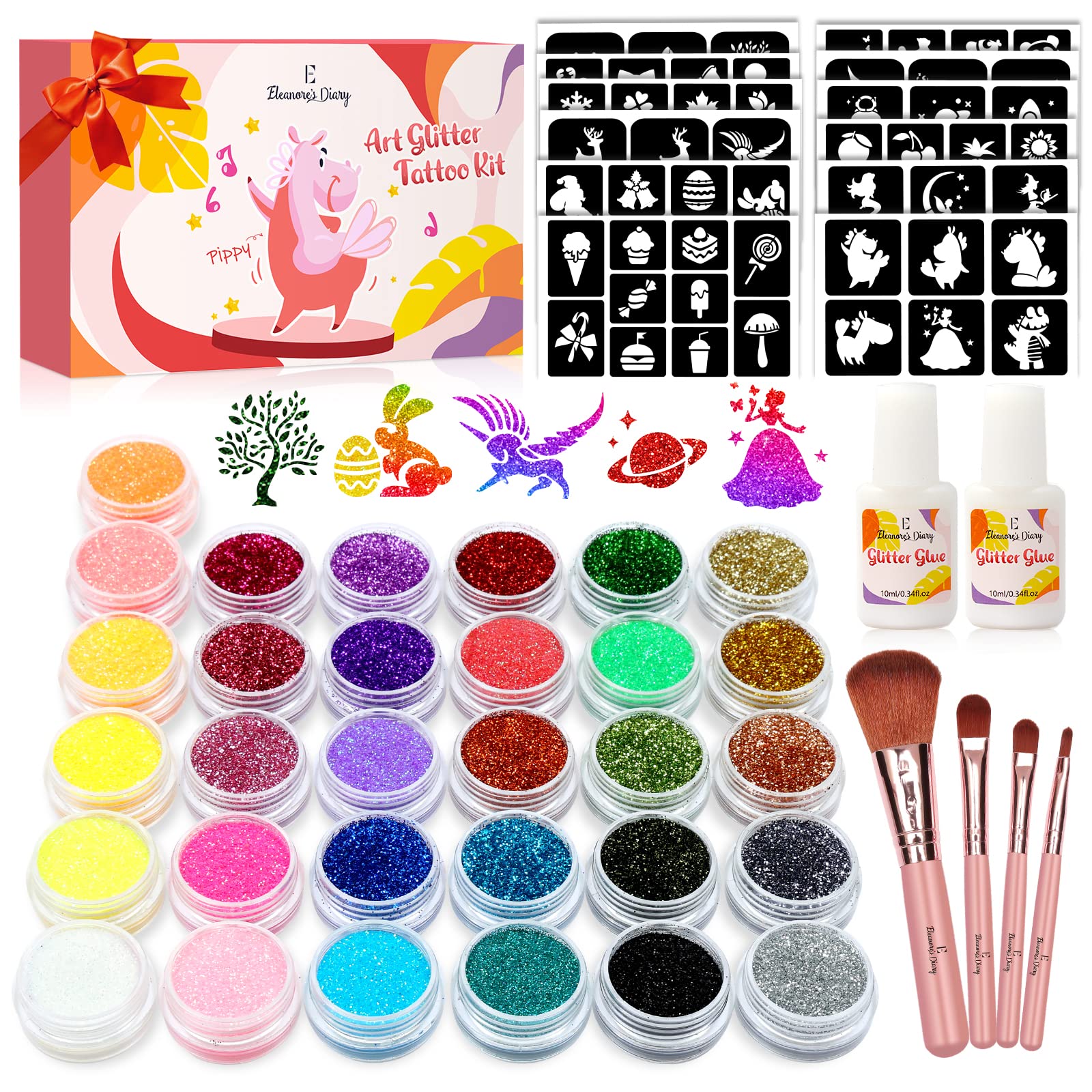 Bledras Kit de Tatuajes Temporales para Niñas, 36 Colores Brillo Incluir 6 Gel de Purpurina Luminoso, Tatuajes Temporales para Manualidades, Cumpleaños, Halloween, Navidad Bledras Kit de Tatuajes Temporales para Niñas, 36 Colores Brillo Incluir 6 Gel de Purpurina Luminoso, Tatuajes Temporales para Manualidades, Cumpleaños, Halloween, Navidad