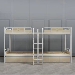 Dortoir scolaire Hôtel Hostel Mobilier Étudiant Travailleur Double <span class=keywords><strong>Lit</strong></span> superposé en métal avec échelle et armoire <span class=keywords><strong>de</strong></span> <span class=keywords><strong>rangement</strong></span> - Product Image 1