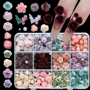 12 grilles de décorations pour ongles en forme de fleurs de camélia et de rose 3D, en résine, perles de gelée, <span class=keywords><strong>strass</strong></span> de luxe, pour <span class=keywords><strong>manucure</strong></span> bonbon - Product Image 1