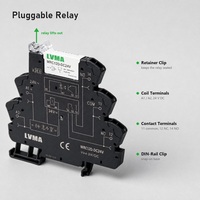 Module de relais ultra-mince enfichable 6,4 mm 1PDT avec interface LED fine pour rail DIN 5V/12V/24V DC PLC scellé MRC12D-DC24V