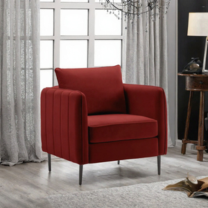 Fauteuil d'appoint moderne en velours, canapé individuel rembourré, fauteuil à accoudoirs avec pieds en métal, dossier cannelé, siège de salon pour salon et chambre à coucher - Product Image 3