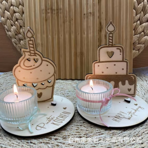 Décorations personnalisées transfrontalières en bois pour bougies d'anniversaire, cadeaux de gâteaux ronds en bois, accessoires de scène photo pour enregistrement - Product Image 1