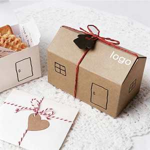 Wholesale High Quality Holiday Party Treat <b>Boxes</b> Gift Kraft House Shaped Candy Chocolate <b>Dessert</b> Box With Ropes Tags - Product Image 2