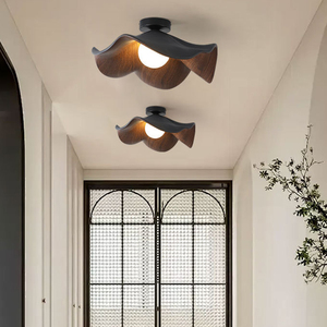 Wellenförmige Holz-Deckenleuchte, Lotusblatt-<span class=keywords><strong>Design</strong></span> aus Harz mit Walnuss-Finish & G9 LED-Birne für Schlafzimmer Wohnzimmer im Wabi-Sabi-Stil - Product Image 2