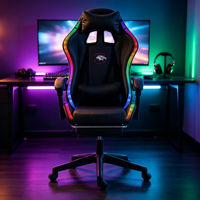 Chaise de jeu certifiée CE, ergonomique, dossier haut avec appui-tête et repose-pieds, vente en gros, logo personnalisé, éclairage RGB