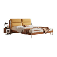 Lit en bois massif de style Bauhaus, design Mid-century Modern, vintage français, 1,52 m/1,82 m, sommier bas avec fonction de démontage, modèle 9902