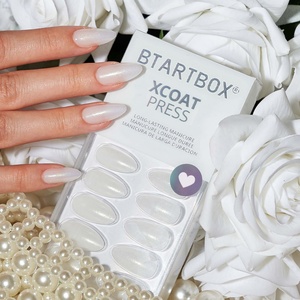 BTARTBOX Kit de faux ongles réutilisables en gel souple avec colle, vente en gros, ongles à presser en gel blanc brillant, forme amande, taille moyenne - Product Image 1