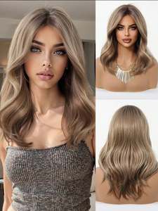 Perruques Lace Front en <span class=keywords><strong>Cheveux</strong></span> Humains Européens <span class=keywords><strong>Blond</strong></span> Cendré Balayage Mèches Ondulées avec Racines Brun Foncé Raie au Milieu Perruques Colorées - Product Image 1