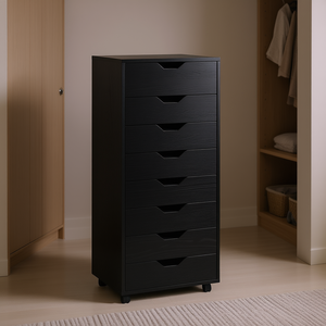 5 <b>Drawer</b> <b>Tall</b> Storage Cabinet Black Wood Modern Bedroom Organizer Standing Type 33x15x85cm - Product Image 2