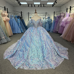 Robes de Quinceañera scintillantes bleu ciel Dy8525, dentelle et perles, robe de bal formelle pour anniversaire, Vestidos De 15 Anos, robe Jancember - Product Image 4