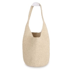 Rơm tự nhiên thời trang mùa hè bãi biển giấy Crochet Túi tối giản rộng rãi Mở thiết kế Tote cho phụ nữ - Product Image 1