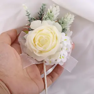 Ramillete de imitación de rosa de simulación cremada, decoración de flores de muñeca para boda, directo de fábrica, XX024